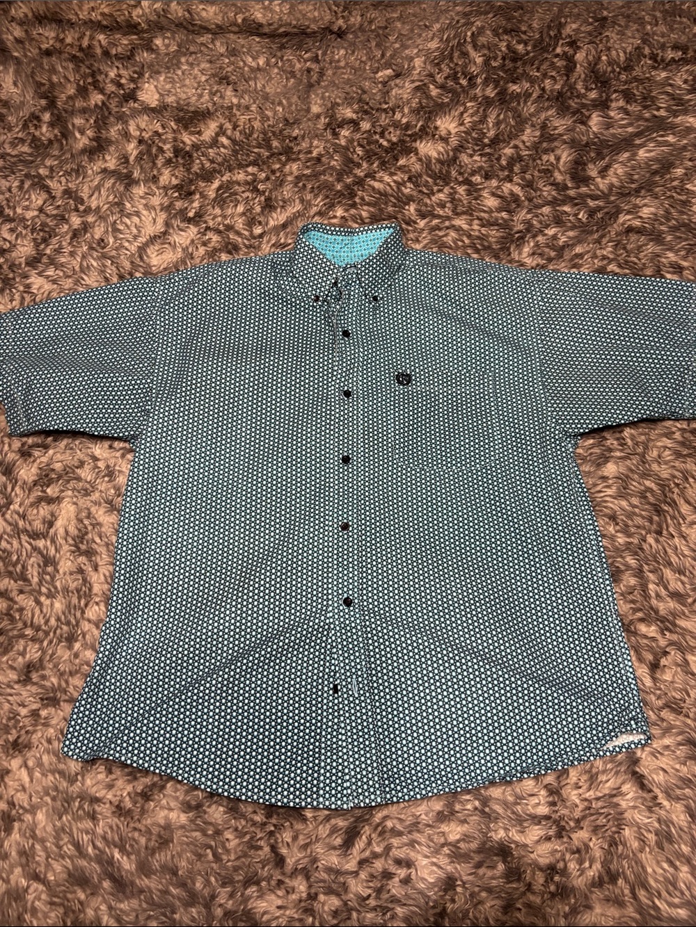 Panhandle Casual Teal Micro-Print Button-Down Shirt